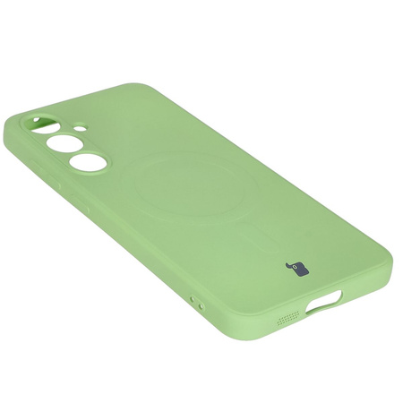Silikonowe etui z pierścieniem magnetycznym Bizon Case Silicone Magnetic Sq do Galaxy S24 FE, jasnozielone