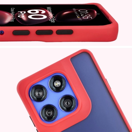 Etui z uchwytem na palec Bizon Case Hybrid Ring do Motorola Edge 60 Pro, przydymione z czerwoną ramką