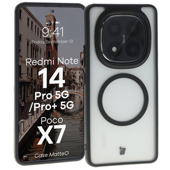 Etui z pierścieniem magnetycznym Bizon Case MatteO do Xiaomi Redmi Note 14 Pro 5G / 14 Pro Plus 5G / Poco X7, półprzezroczyste z czarną ramką