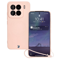 Silikonowe etui z pierścieniem magnetycznym Bizon Case Silicone Magnetic Sq do Xiaomi 15, jasnoróżowe