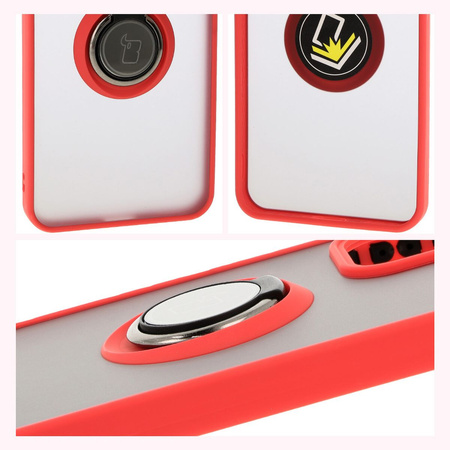 Etui z uchwytem na palec Bizon Case Hybrid Ring do Oppo Reno 12, przydymione z czerwoną ramką