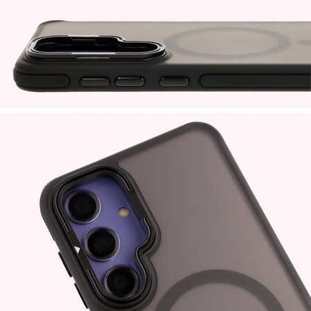 Etui z podstawką i pierścieniem magnetycznym Bizon Case Eclipse do Galaxy S24 Plus, przydymione z czarną ramką