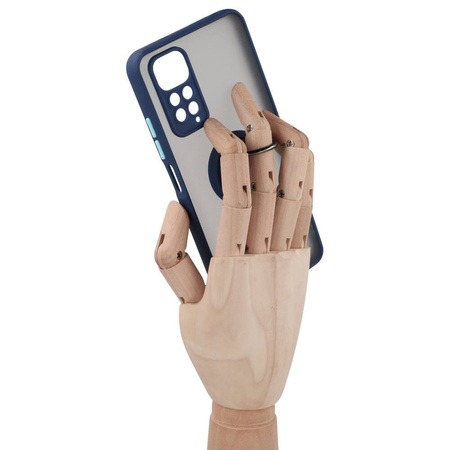 Etui z uchwytem na palec Bizon Case Hybrid Ring do Xiaomi Redmi Note 11 / 11S 4G, przydymione z granatową ramką