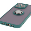 Etui z uchwytem na palec Bizon Case Hybrid Ring do iPhone 16 Pro Max, przydymione z ciemnozieloną ramką