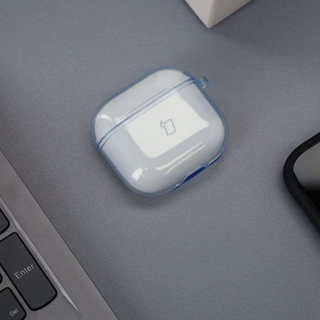 Elastyczne etui z karabińczykiem Bizon Case Headphone Clear do AirPods 4 przeźroczysto-niebieskie