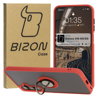 Etui z uchwytem na palec Bizon Case Hybrid Ring do Galaxy A16 4G/5G, przydymione z czerwoną ramką
