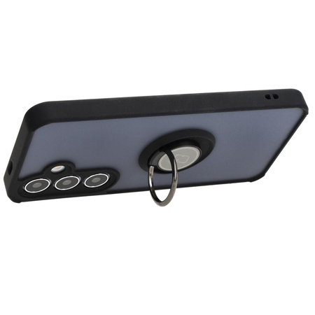 Etui z uchwytem na palec Bizon Case Hybrid Ring do Galaxy S25 / S24, przydymione z czarną ramką