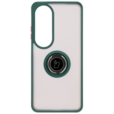 Etui z uchwytem na palec Bizon Case Hybrid Ring do Oppo A60 4G, przydymione z ciemnozieloną ramką