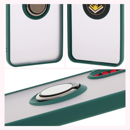 Etui z uchwytem na palec Bizon Case Hybrid Ring do Galaxy A56 5G, przydymione z ciemnozieloną ramką