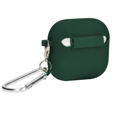 Silikonowe etui z karabińczykiem Bizon Case Headphone Silicone do AirPods 4, ciemnozielone