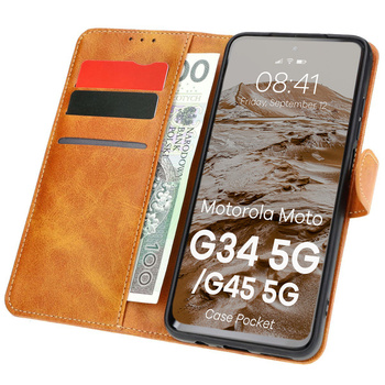 Etui z klapką Bizon Case Pocket do Motorola Moto G34 5G, brązowe