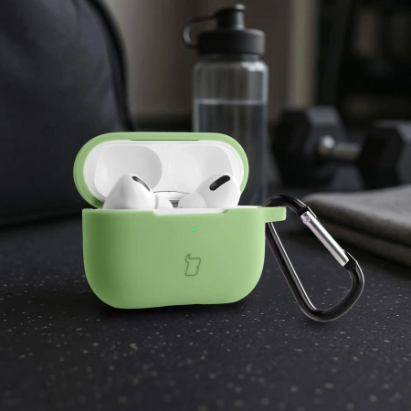 Silikonowe etui z karabińczykiem Bizon Case Headphone Silicone do AirPods 4, jasnozielone