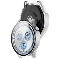 Etui ze szkłem do zegarka Bizon Case Watch Adamo do Huawei Watch GT 5 46 mm, satynowo srebrne