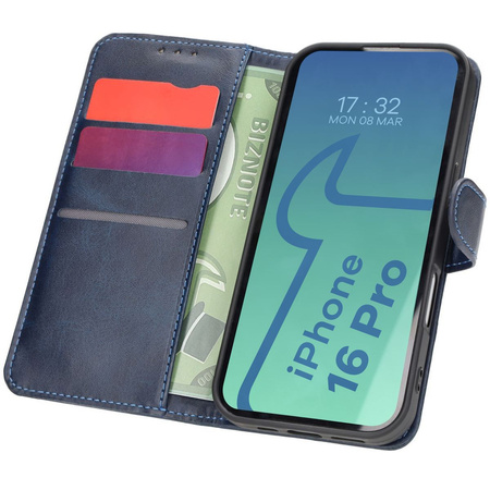 Etui z klapką Bizon Case Pocket do iPhone 16 Pro, granatowe