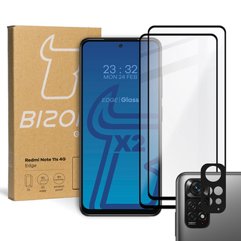 Szkło hartowane Bizon Glass Edge - 2 sztuki + ochrona na obiektyw, Redmi Note 11s 4G