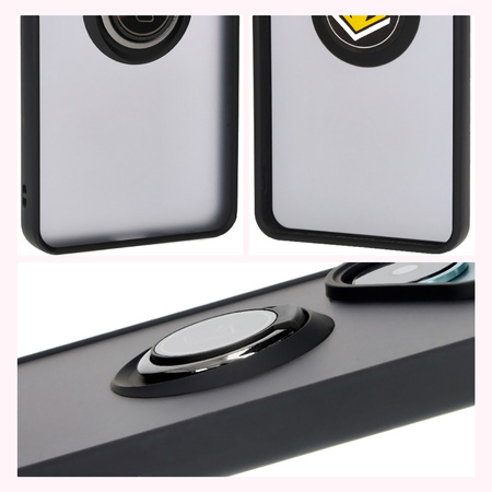 Etui z uchwytem na palec Bizon Case Hybrid Ring do Xiaomi Poco F6, przydymione z czarną ramką