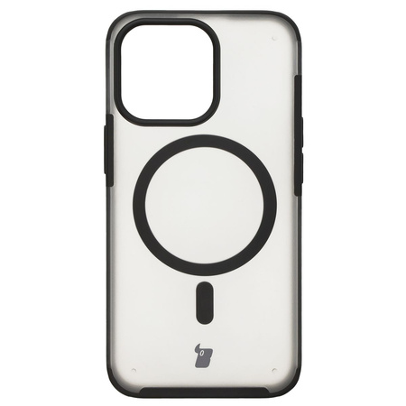 Etui z pierścieniem magnetycznym Bizon Case MatteO do iPhone 13 Pro, półprzezroczyste z czarną ramką