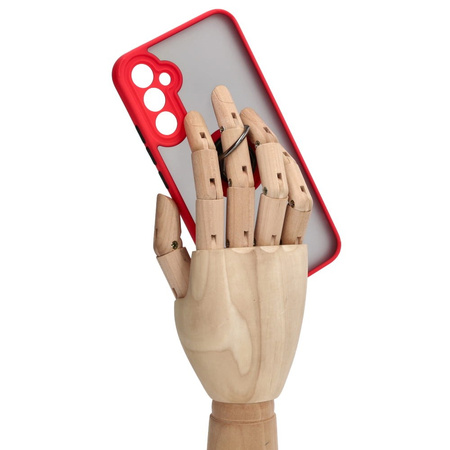 Etui z uchwytem na palec Bizon Case Hybrid Ring do Galaxy A34 5G, przydymione z czerwoną ramką