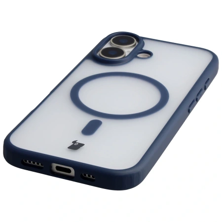 Etui z pierścieniem magnetycznym + szkło hartowane Bizon MatteO Pack do iPhone 17, przydymione-granatowe