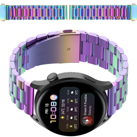 Pasek ze stali nierdzewnej do smartwatcha, Bizon Strap Watch Aura, QuickRelease 20 mm, tęczowy
