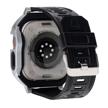 Etui z paskiem Bizon Strap + Case Watch Armor do Apple Watch Ultra 49mm, srebrne