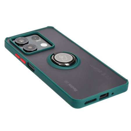 Etui z uchwytem na palec Bizon Case Hybrid Ring do Xiaomi Redmi Note 13 5G, przydymione z ciemnozieloną ramką