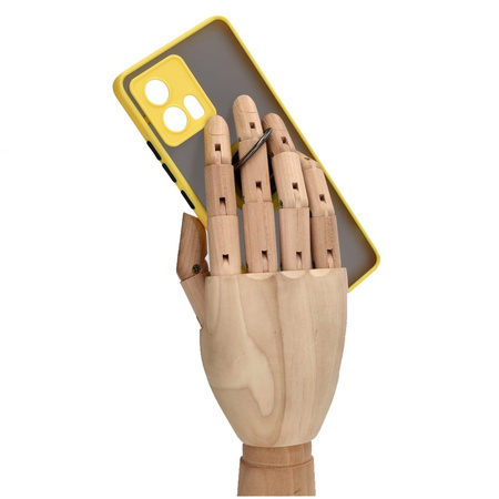 Etui z uchwytem na palec Bizon Case Hybrid Ring do Motorola Edge 30 Fusion, przydymione z żółtą ramką