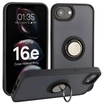 Etui z uchwytem na palec Bizon Case Hybrid Ring do iPhone 16e, przydymione z czarną ramką