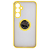 Etui z uchwytem na palec Bizon Case Hybrid Ring do Galaxy S23 FE, przydymione z żółtą ramką