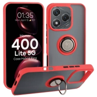 Etui z uchwytem na palec Bizon Case Hybrid Ring do Honor 400 Lite, przydymione z czerwoną ramką