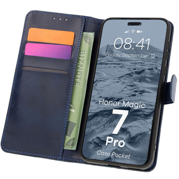 Etui z klapką Bizon Case Pocket do Honor Magic7 Pro, granatowe