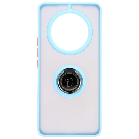 Etui z uchwytem na palec Bizon Case Hybrid Ring do Honor Magic7 Lite, przydymione z jasnoniebieską ramką