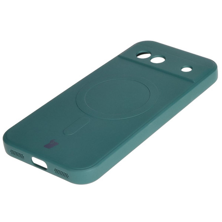 Silikonowe etui z pierścieniem magnetycznym Bizon Case Silicone Magnetic Sq do Google Pixel 8a, ciemnozielone