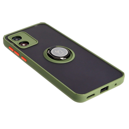 Etui z uchwytem na palec Bizon Case Hybrid Ring do Motorola Moto E13, przydymione z zieloną ramką