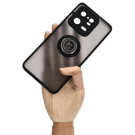 Etui z uchwytem na palec Bizon Case Hybrid Ring do Xiaomi 13 Pro, przydymione z czarną ramką