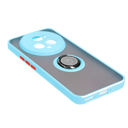 Etui z uchwytem na palec Bizon Case Hybrid Ring do Honor Magic5 Pro, przydymione z jasnoniebieską ramką