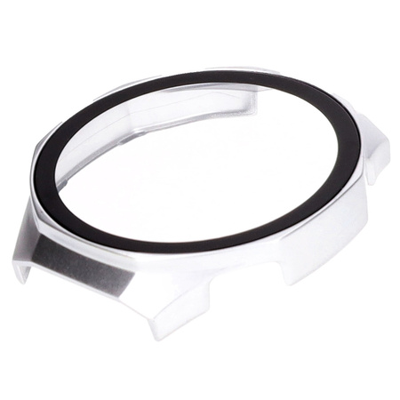 Etui ze szkłem do zegarka Bizon Case Watch Adamo do Huawei Watch GT 5 Pro 46 mm, srebrne satynowe