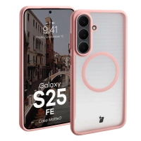 Etui z pierścieniem magnetycznym Bizon Case MatteO do Galaxy S25 FE, przydymione-jasnoróżowe