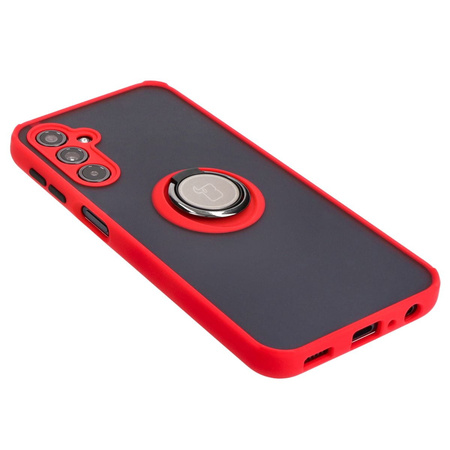 Etui z uchwytem na palec Bizon Case Hybrid Ring do Galaxy M34 5G, przydymione z czerwoną ramką