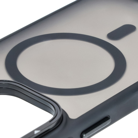 Etui z podstawką i pierścieniem magnetycznym Bizon Case Eclipse do iPhone 16 Pro, przydymione z czarną ramką