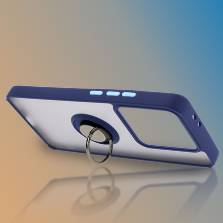 Etui z uchwytem na palec Bizon Case Hybrid Ring do Xiaomi 14T Pro, przydymione z granatową ramką