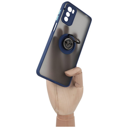 Etui z uchwytem na palec Bizon Case Hybrid Ring do Motorola Moto G42 , przydymione z granatową ramką