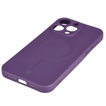 Etui silikonowe z pierścieniem magnetycznym Bizon Case Silicone Magnetic do iPhone 15 Pro Max, śliwkowe