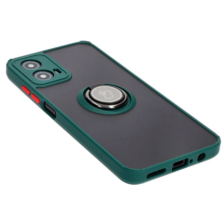 Etui z uchwytem na palec Bizon Case Hybrid Ring do Motorola Moto G34 5G, przydymione z ciemnozieloną ramką