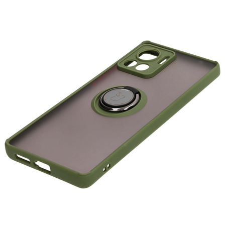 Etui z uchwytem na palec Bizon Case Hybrid Ring do Motorola Edge 30 Ultra, przydymione z zieloną ramką