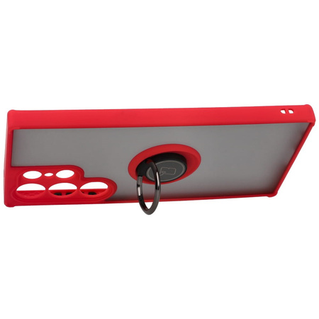 Etui z uchwytem na palec Bizon Case Hybrid Ring do Galaxy S23 Ultra, przydymione z czerwoną ramką