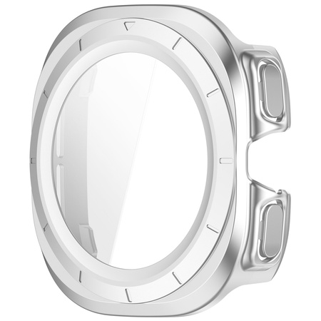 Etui ze szkłem do zegarka Bizon Case Watch Adamo do Galaxy Watch Ultra 2 / 1, satynowo srebrne