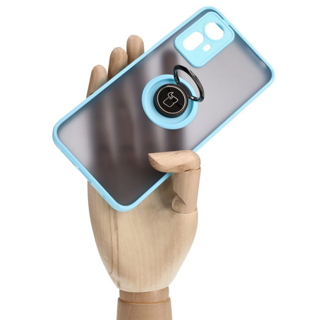 Etui z uchwytem na palec Bizon Case Hybrid Ring do Xiaomi Redmi Note 12S, przydymione z jasnoniebieską ramką
