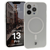 Etui z pierścieniem magnetycznym Bizon Case MatteO do iPhone 13 Pro, półprzezroczyste z przezroczystą ramką