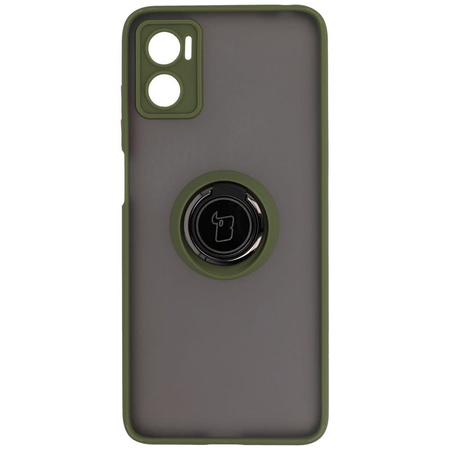 Etui z uchwytem na palec Bizon Case Hybrid Ring do Motorola Moto E22 / E22i, przydymione z zieloną ramką